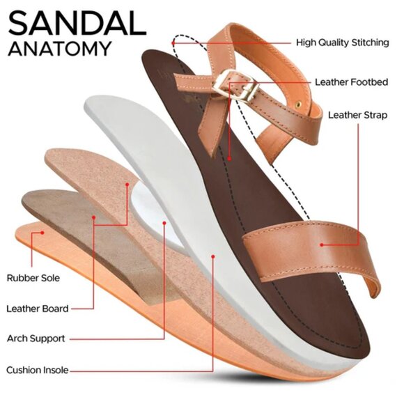 NEW PIORRI Handmade In Pakistan Leather Ankle Wrap Flat Sandals brown 825 2j7 - Picture 5 of 6